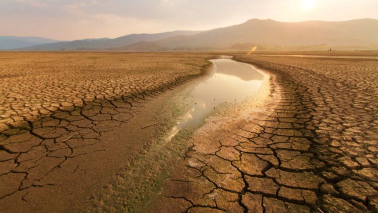 Dried lake and river on summer, Water crisis at africa or ethiopia and Climate change or drought concept.