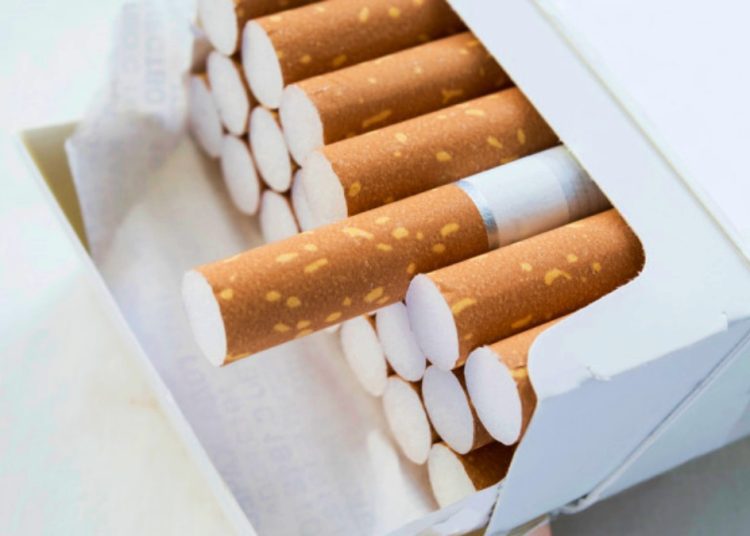 Opened pack full of cigarettes closeup